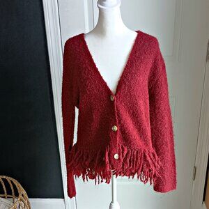 NEW! ULTRA SOFT RED FRINGE SWEATER LUCKY BRAND